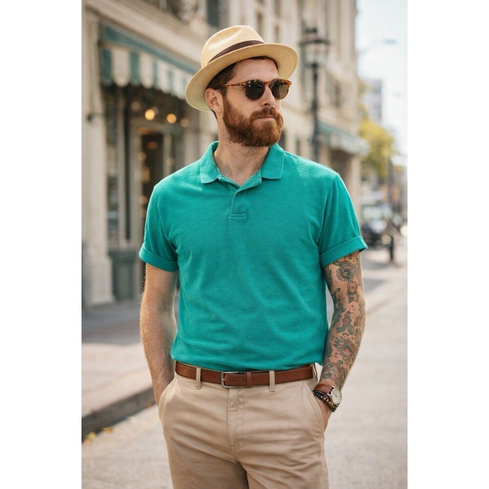 Vintage Levi's Polo Shirt Teal Pique Mens Size XL Dead Stock 80s Capital E Logo